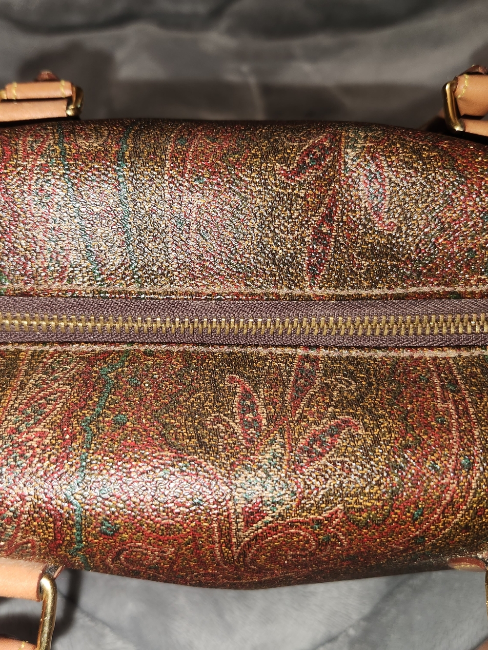 Etro Vintage Milano Paisley Satchel Handbag in Brown with Tan Trim - Picture 6 of 8